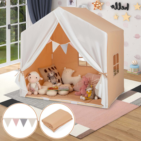 Kids' Play Tent with Washable Cotton Mat & Flag Banner product image