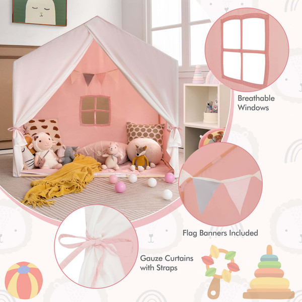 Kids' Play Tent with Washable Cotton Mat & Flag Banner product image