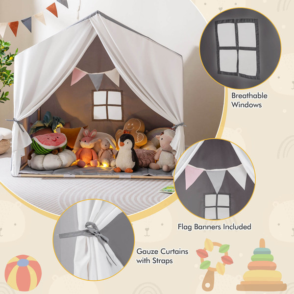 Kids' Play Tent with Washable Cotton Mat & Flag Banner product image