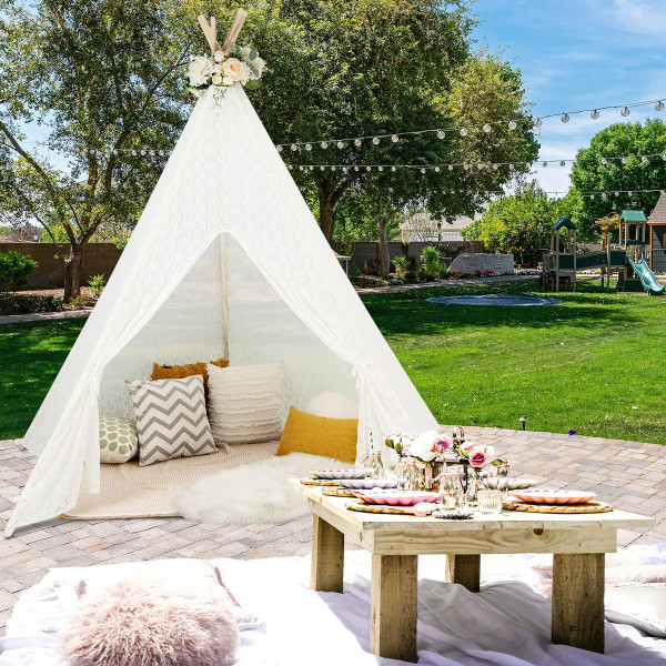 Kids' Lace Conical Tent with Colorful String Lights product image