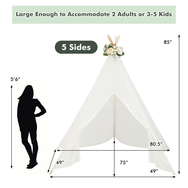 Kids' Lace Conical Tent with Colorful String Lights product image