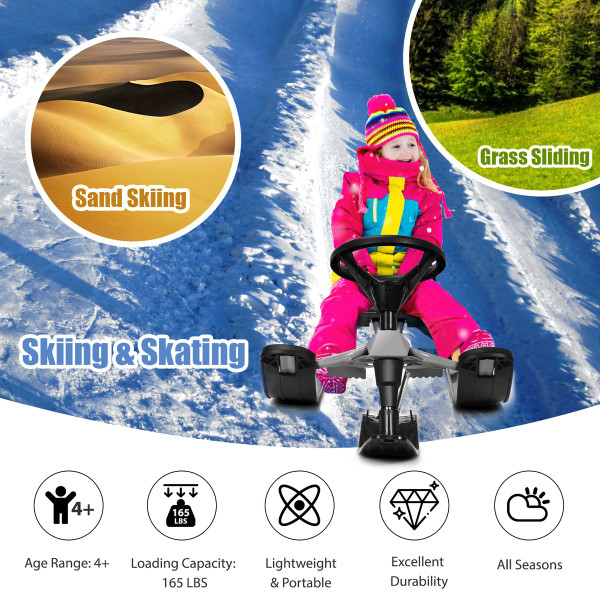 Kids' Snow Racer Sled with Steering Wheel, Brakes, & Pull Rope product image