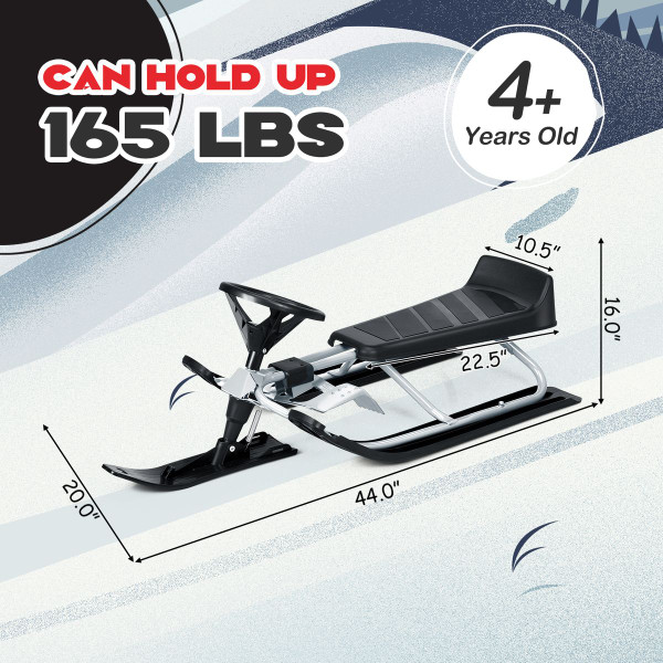 Kids' Snow Racer Sled with Steering Wheel, Brakes, & Pull Rope product image