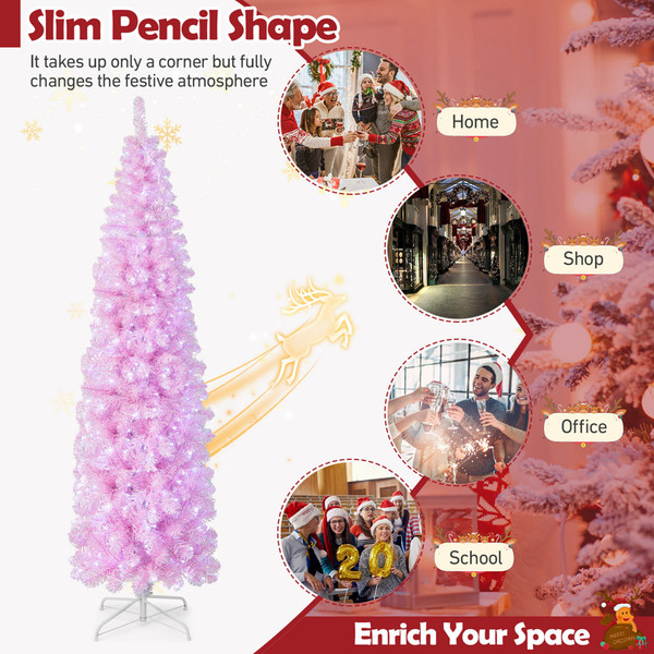 5/6/7-Foot Pre-Lit Artificial Pink Pencil Christmas Tree with Metal Stand product image