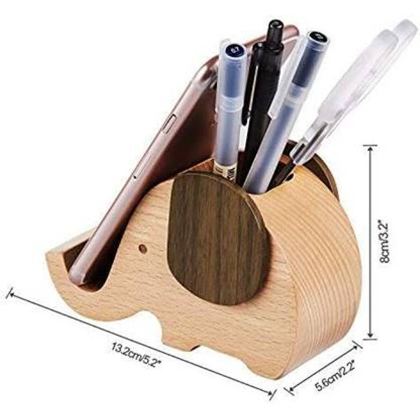 Wooden Elephant Pen Pencil Holder with Inbuilt Phone Stand (2-Pack) product image
