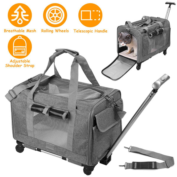 Rolling Pet Carrier with Telescopic Handle & Shoulder Strap by iMounTEK® product image