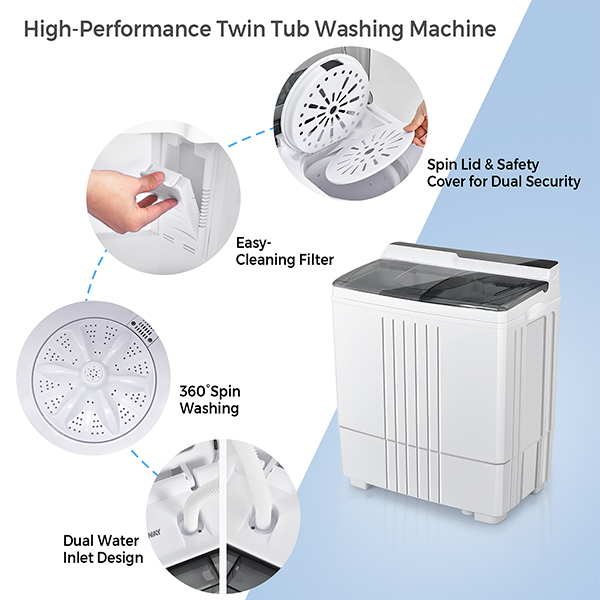 21-Pound Portable Compact Mini Twin-Tub Washing Machine with Drain Spinner product image