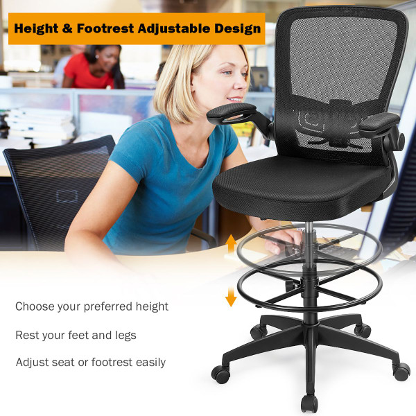 Height-Adjustable Drafting Chair with Flip-up Arms product image