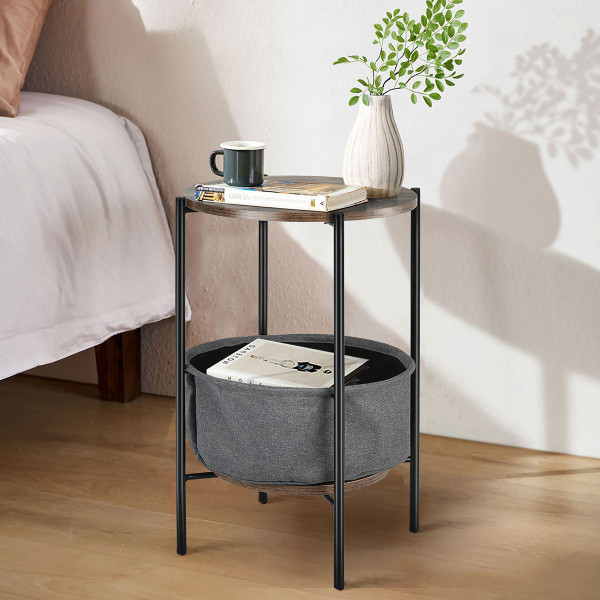 Industrial Round End Table with Storage Basket product image