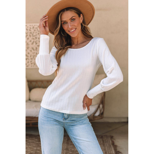 Women's Ribbed Bishop Sleeve Round Neck Top product image