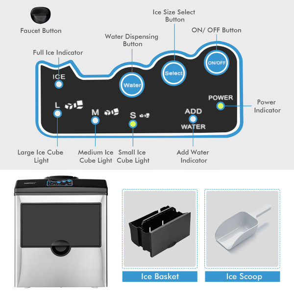 2-in-1 Stainless Steel Countertop Ice Maker with Water Dispenser product image