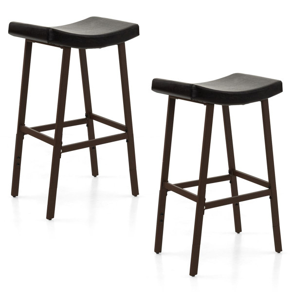 PU Leather Upholstered Saddle Seat Barstools with Footrest (Set of 2) product image