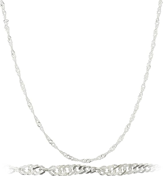 .925 Sterling Silver 2mm Singapore Twisted Curb Chain Pick Your Plum