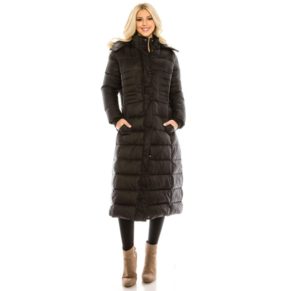  Women's Full Length Quilted Puffer Coat with Fur-Lined Hood product image