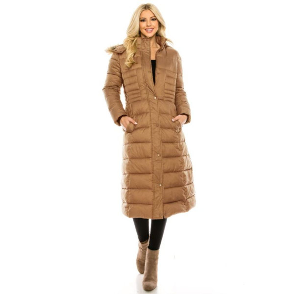  Women's Full Length Quilted Puffer Coat with Fur-Lined Hood product image