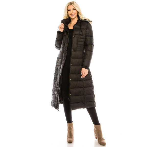  Women's Full Length Quilted Puffer Coat with Fur-Lined Hood product image