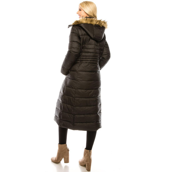  Women's Full Length Quilted Puffer Coat with Fur-Lined Hood product image