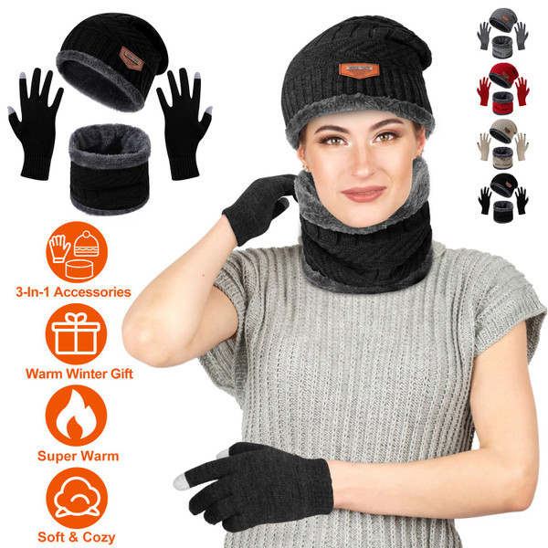 3-Piece Beanie Hat, Gloves, & Scarf Bundle product image