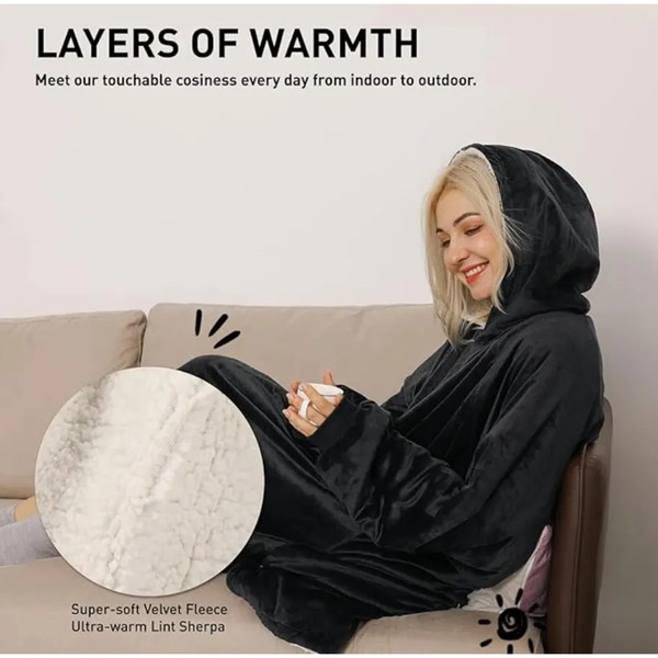 Unisex Sherpa-Lined Wearable Hooded Blanket product image