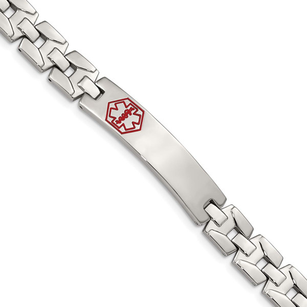 Stainless Steel Brushed & Polished Red Enamel Medical ID Bracelet  product image