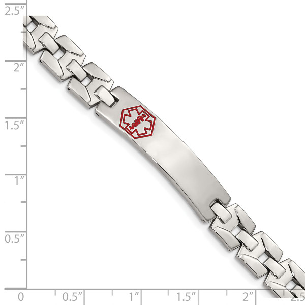 Stainless Steel Brushed & Polished Red Enamel Medical ID Bracelet  product image