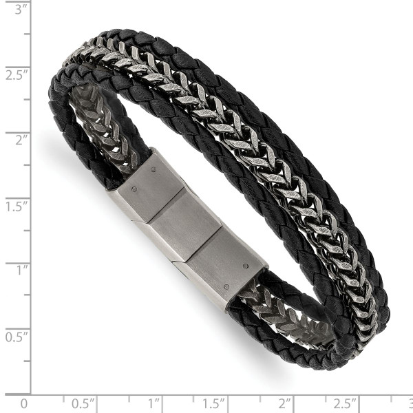 Men's Antiqued Leather and Stainless Steel Bracelet product image