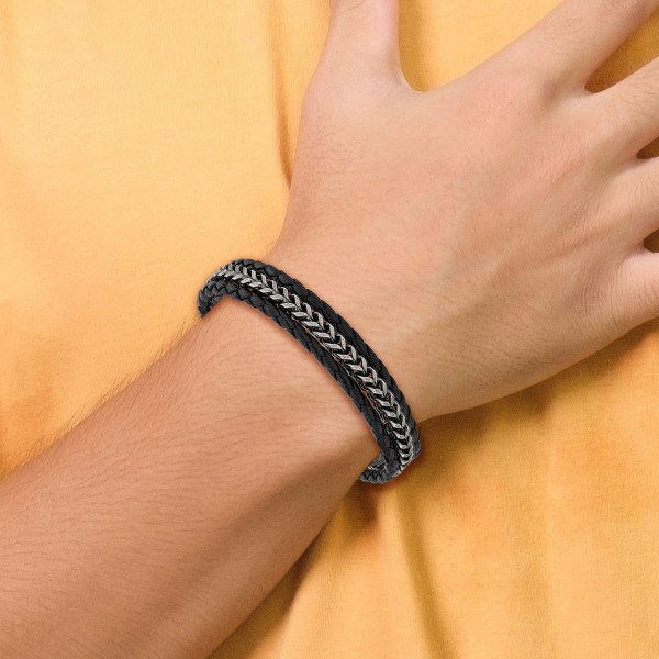 Men's Antiqued Leather and Stainless Steel Bracelet product image