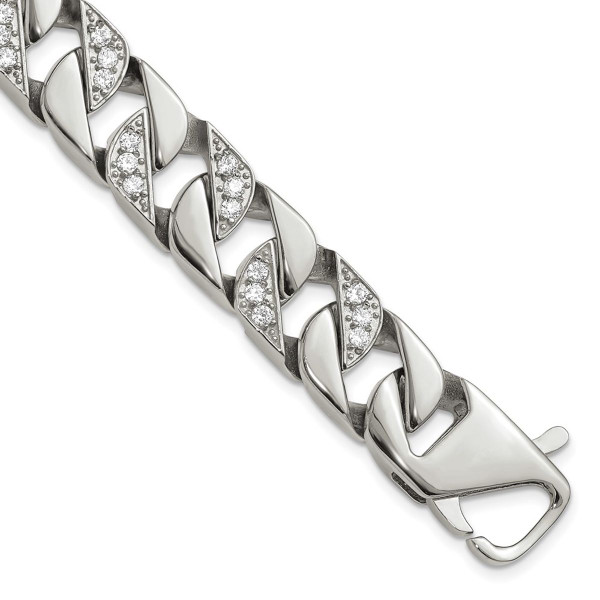 9-inch Stainless Steel Bracelet with CZ Stones product image