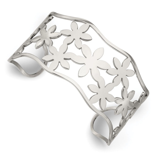 Flowered Stainless Steel Cuff Bangle Bracelet  product image