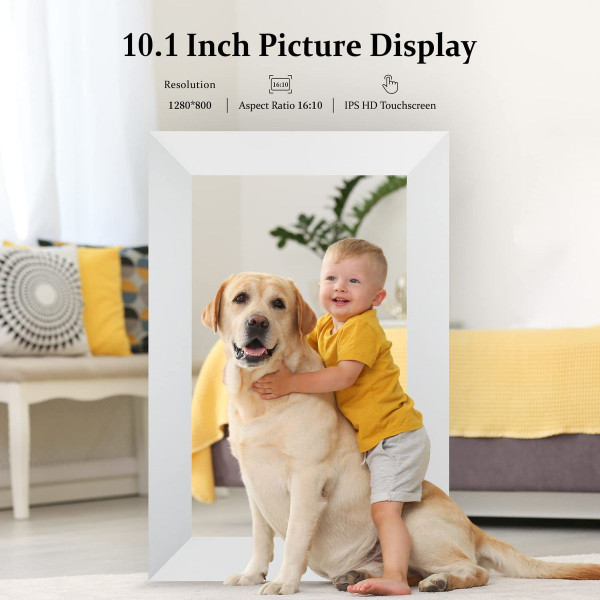 10.1 Inch WiFi Digital Picture Frame,IPS Touch Screen Smart Cloud Photo Frame with 16GB Storage,Easy Setup to Share Photos or Videos via Frameo APP,Auto-Rotate,Wall Mountable (White) product image