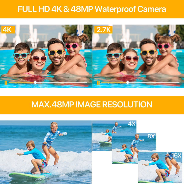 Underwater Cameras,4K Waterproof Digital Camera 48 MP Autofocus Function Selfie Dual Screens with 16X Digital Zoom Compact Portable 11FT Underwater Camera for Snorkeling,Waterproof,2 battery (Black) product image