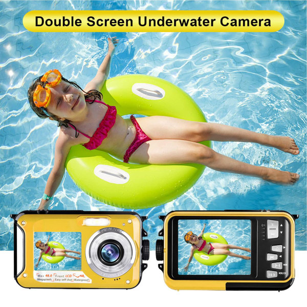 Waterproof Digital Camera Underwater Camera Full HD 2.7K 48 MP Video Recorder Selfie Dual Screens 16X Digital Zoom Flashlight Waterproof Camera for Snorkeling (Yellow) product image