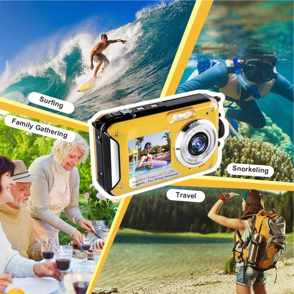 Waterproof Digital Camera Underwater Camera Full HD 2.7K 48 MP Video Recorder Selfie Dual Screens 16X Digital Zoom Flashlight Waterproof Camera for Snorkeling (Yellow) product image