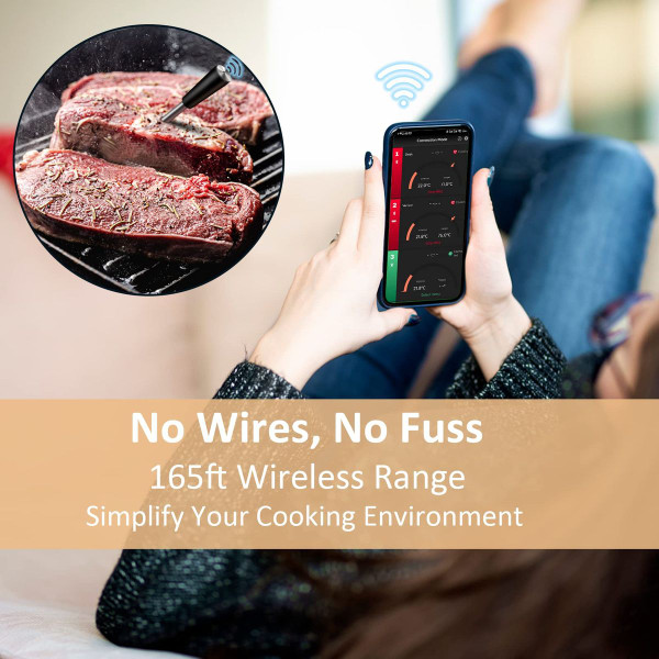 Wireless Meat Thermometer,Smart Bluetooth Meat Thermometer with 165ft Wireless Range,Food Thermometer for Grill,Oven, BBQ,Kitchen,Smoker,Air Fryer,Rotisserie (1 Probe) product image