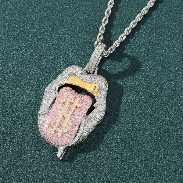 Iced Out Bling Cubic Zirconia Tongue Pendant Necklace product image