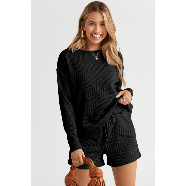 Women's Adalyn Textured Long Sleeve Top & Drawstring Shorts Set product image