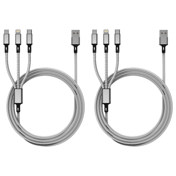 4-Foot 3-in-1 Nylon Braided Charging Cable - Lightning, USB-C, Micro-USB (1- to 5-Pack) product image