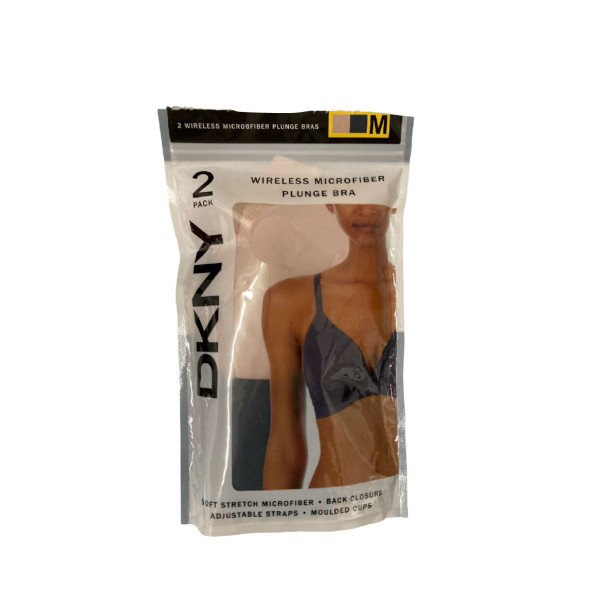 DKNY Ladies 2 Pack Wireless Microfiber Plunge Bra, Black/Ballerina