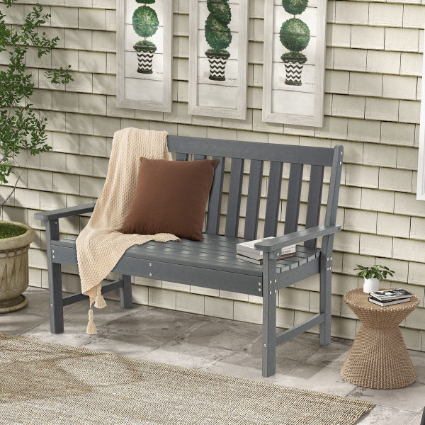 All-Weather HDPE 2-Person Garden Bench with Backrest and Armrests product image