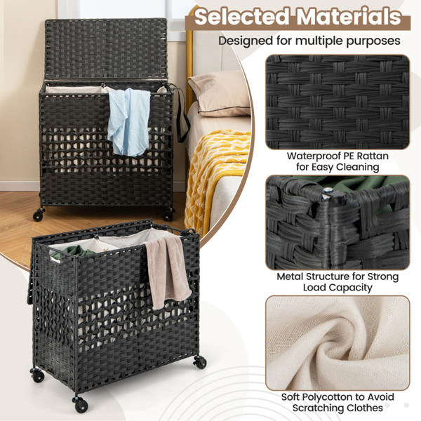 110L 2-Section Laundry Hamper with 2 Removable & Washable Liner Bags product image