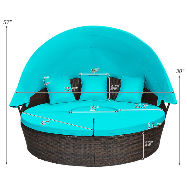 Patio Round Rattan Daybed with Retractable Canopy & Adjustable Coffee Table product image