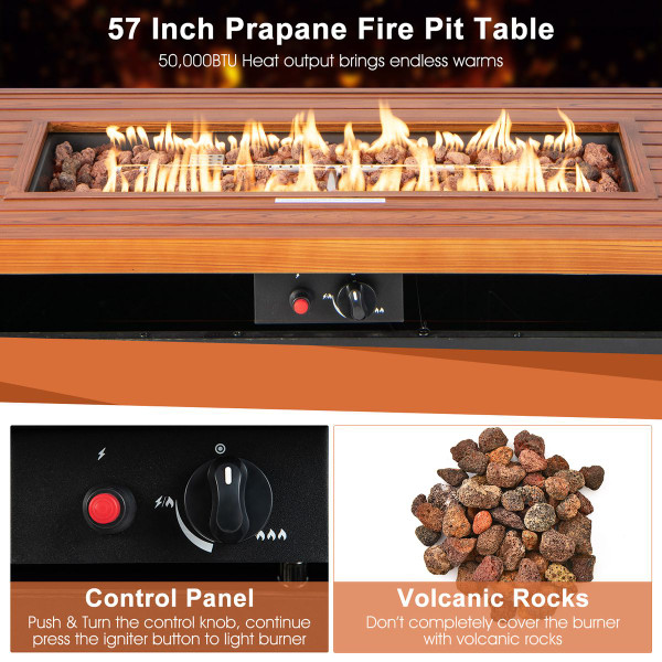 57-Inch 50,000BTU Rectangular Propane Outdoor Fire Pit Table product image