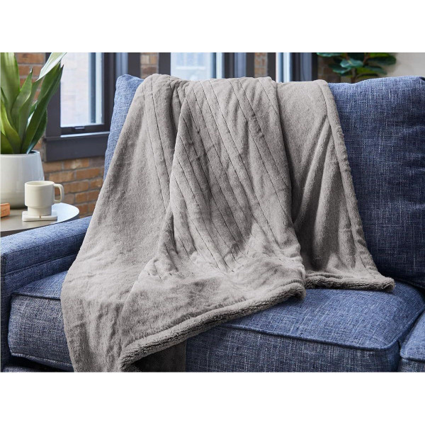 Sunbeam® Royal Faux Fur White Grey Heated Throw product image