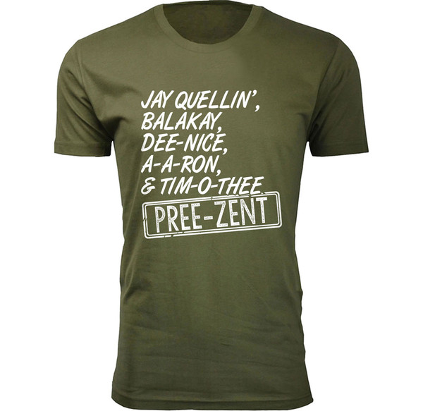 Jay Quellin, Balakay, A-A-Ron & Tim-O-Thee Pree-Zent Humor T-shirt product image