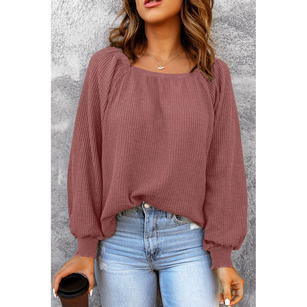 Hallie Square Neck Puff Sleeve Waffle Knit Top product image