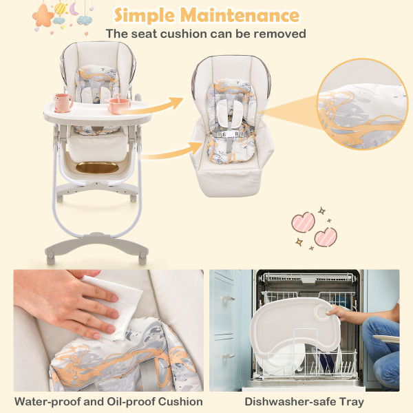 Folding Baby Dining High Chair with Adjustable Height & Recline product image