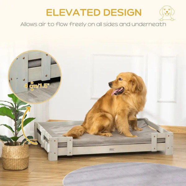 PawHut™ Wooden Elevated Dog Bed with Washable Cushion product image