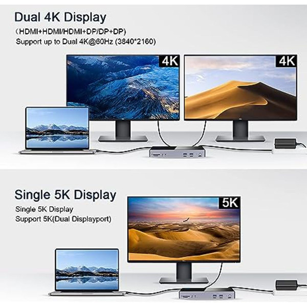 QGeeM® USB 3.0 Single 5K/Dual HDMI DispalyPort 4K@60Hz Docking Station product image