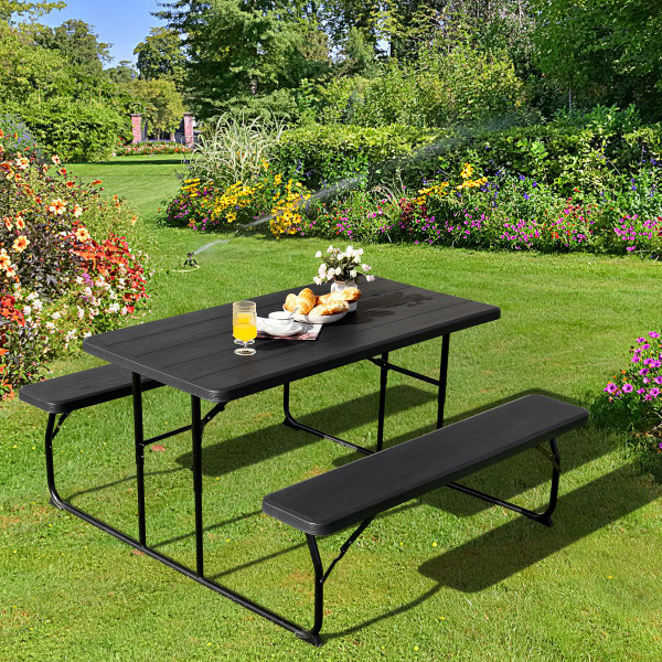 Folding Picnic Table Bench Set with Wood-Like Texture product image