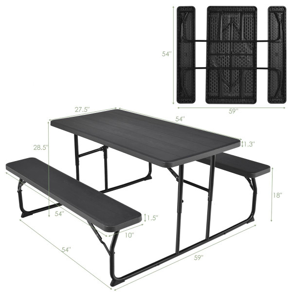 Folding Picnic Table Bench Set with Wood-Like Texture product image